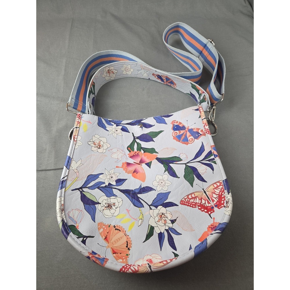 Ah-Dorned Floral & Butterflies Leather Bag Multi-color 2 Straps Crossbody